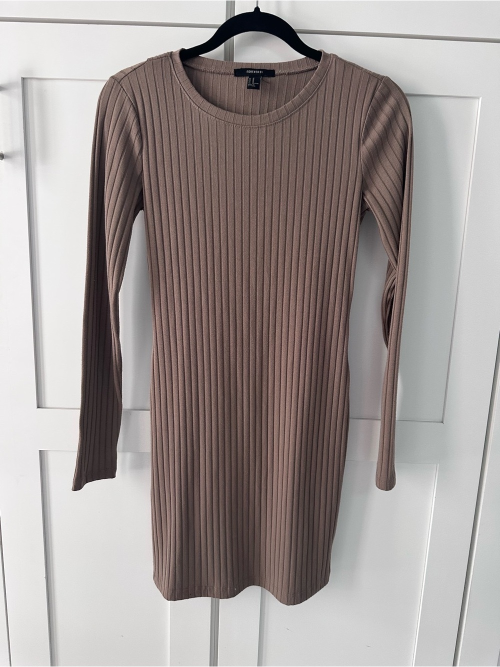 Forever 21 Taupe Ribbed Long Sleeve Bodycon Dress Medium